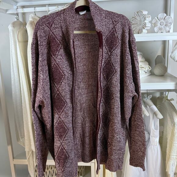 Haband Men's Plus sz 3X Cardigan burgundy diamond pattern, warm, classic, #4267 - Picture 2 of 10